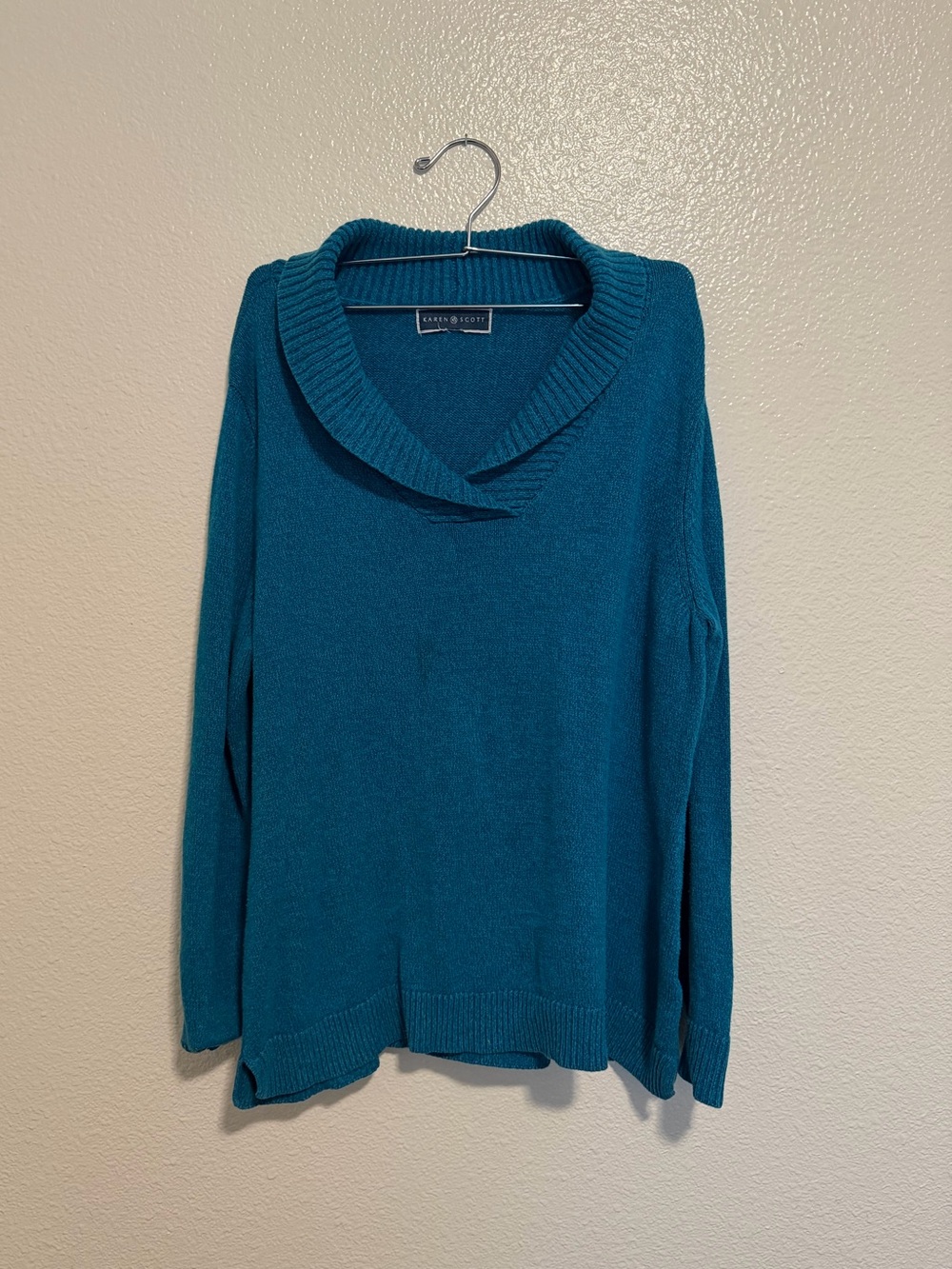 Karen Scott Teal Cowl-Neck Pullover Sweater